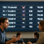 Layar menampilkan jadwal turnamen esports dengan tim dan waktu pertandingan